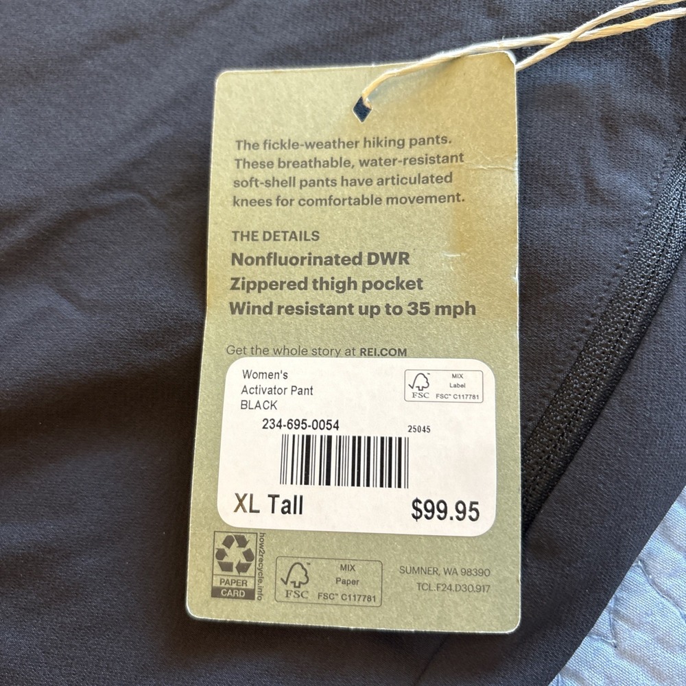 REI Co-op Activator NWT Women's Size XL Tall Black Soft-Shell Hiking Pants - Picture 4 of 12